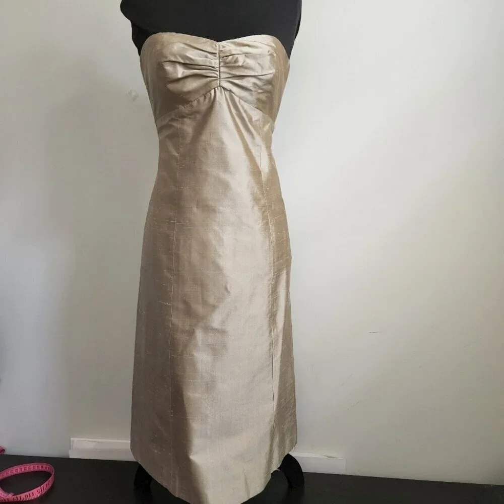 JENNY YOO | silk dress strapless Champagne Gold sz 0 - Picture 2 of 7